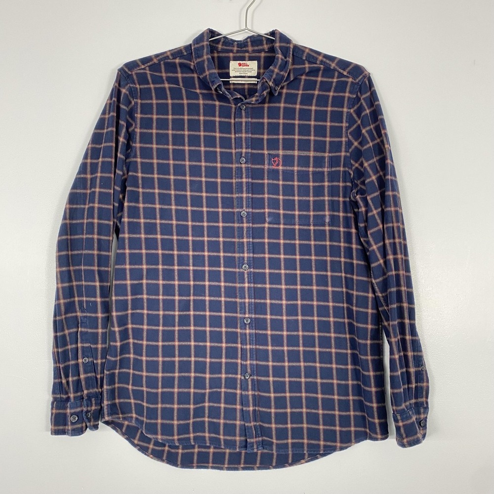Fjallraven Shirt Mens Large Blue Ovik Flannel Plaid Button‎ Front Regular Fit